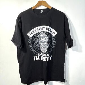 Mens L Funny T-Shirt beard Mustache Touch My Beard and Tell me I'm Pretty